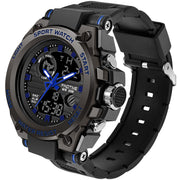 Findtime Men's Military Wristwatch, Dual Time Zone, LED Stopwatch, Waterproof, Blue Dial, Quartz Movement, 739blue