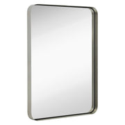 Hamilton Hills Polished Metal Wall Mirror, Contemporary Silver Stainless Steel Frame, 24 in x 36 in, Rectangular with Rounded Corners and Beveled Edges