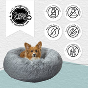 Best Friends by Sheri Original Calming Donut Dog and Cat Bed, Medium 30in x 30in, Gray Shag Faux Fur, Orthopedic Support, Machine Washable Cover