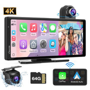 Carpuride 4K Dash Cam Front and Rear with Wireless Android Auto and Apple CarPlay, 10.26-Inch HD IPS Touch Display, Adjustable Front Camera Angle, W904
