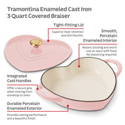 Tramontina 3-Quart Heart Shape Enameled Cast Iron Dutch Oven (Shallow, Oven Safe) Pink