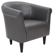 Foxhill Faux Leather Bucket Accent Chair, Deep Padded Seat, Wraparound Backrest, Carbon Gray, Wood and Metal Frame