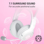 Razer Kraken Kitty V2 Wired Gaming Headset, TriForce 40mm Drivers, HyperClear Cardioid Mic, 7.1 Surround Sound, Chroma RGB Kitty Ears, White