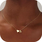 Turandoss 14K Gold Plated Dainty Heart Initial Necklace for Women, Personalized A-Z Pendant, 16in Chain with Lobster Clasp