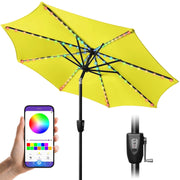Scafild 7.5ft Outdoor Patio Umbrella with Solar-Powered LED Lights, Crank Open, Push-Button Tilt, Yellow Polyester Canopy, Steel Pole