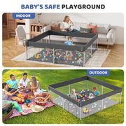 babyeap Foldable Baby Playpen with One-Button Folding, Durable Tear-Resistant Fabric, Breathable Mesh Panels, Non-Slip Feet, Large 62x62x27 in, Deep Gray, TYD012