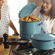 Cinsa 312129 Enamel on Steel 15 Quart Steamer Pot with Lid and Trivet, Blue