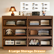 Upgo Wood Dresser, 6 Extra-Deep Drawers, Modern Mid-Century Walnut Finish, Waterproof Surface, Anti-Tip Design