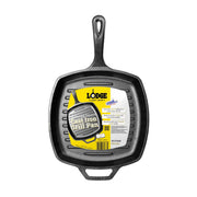 Lodge 10.25 Inch Square Seasoned Cast Iron Grill Pan, Dual Handles, Nonstick Surface