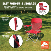 Ozark Trail Basic Chair Mesh, Red, Adult, 32.28in x 20.28in x 37.60in