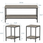 JOZ 3-Piece Coffee and End Table Set, Rock Gray - Rustic Rock Gray Elegance with Sturdy Metal Frames