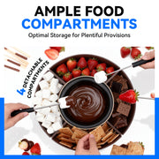 Mailand Electric Fondue Pot Set, Chocolate Melting Pot with Temperature Control, 4-Section Food Tray, Brown
