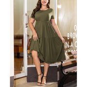 a.Jesdani Women's Plus Size Casual Short Sleeve Flowy Tiered Summer Maxi Dress, M, Army Green