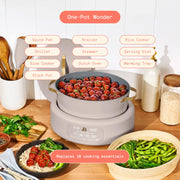 Beautiful 8 Qt Multi-Cooker with Bamboo Steamer Insert, 7 Preset Functions, EverGood Ceramic Nonstick Coating, Porcini Taupe, 29153