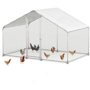 LZ Gojooasis Large Chicken Coop Walk-In Metal Poultry Cage with Lockable Door and Removable UV Water-Resistant Cover Silver 10ft x 6.6ft x 6.6ft for 15 Chickens