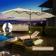 Autlaycil 15 Ft Rectangle Patio Umbrella with Solar-Powered 48 LED Lights, Crank Opening, Steel Frame, Beige Canopy, Includes Umbrella Base OB-OTU071KK