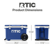 RTIC 52 QT Wheeled Hard-Sided Ice Chest Cooler, Ultra-Light Polypropylene, 78 Can Capacity, Cobalt White, 29450