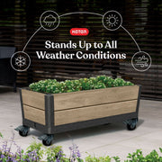Keter Mobile Garden Planter, Ashwood Resin, Rectangle, 17.5 in W x 43.2 in D x 31 in H, 13.56 cu ft Capacity, Mobile with Wheels, UV and Rust Resistant, 270922
