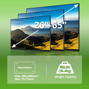 USX MOUNT Full Motion TV Wall Mount for 26-65 Inch TVs, Swivels 90, Tilts 12, Extends 31.22 in, Holds Up to 80 lb, VESA 400x400mm, Black Steel WMM904