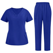JMKQLZ Women's Short Sleeve Nurse Workwear Set, Lightweight Polyester-Spandex Blend, M, Blue - Machine Washable
