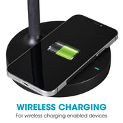 OttLite Gleam LED Desk Lamp with Wireless Charging, Dimmable, Black with Wood Accent, 3 Color Modes, CSDWC4KW-WA