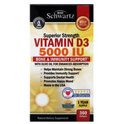 BioSchwartz Vitamin D3 Capsules, Superior Strength 5000 IU, Bone Strength and Immune Support, Enhanced Absorption with Olive Oil, 360 Softgels