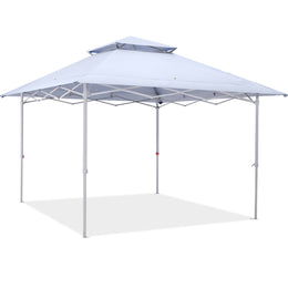 Mastercanopy 13 x 13ft Pop-Up Canopy Tent, Rust-Resistant Steel Frame, Water-Resistant Silver-Coated Polyester, Two-Layer Roof, Extended Shade, White, 464460776