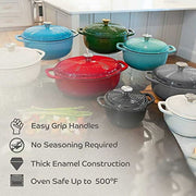 Segretto Cookware 7-Quart Oval Enameled Cast Iron Dutch Oven Pot with Lid, White, Oven Safe, Nonstick, SCDO7QTW