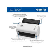 Brother ADS-3100 High-Speed Desktop Scanner Compact with Scan Speeds of Up to 40ppm, White