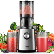 Gdor SJ060 Masticating Juicer, Cold Press Slow Juicer with 4.25 in Large Feed Chute, Stainless Steel Body, Low Noise, 41 fl oz Hopper, Silver