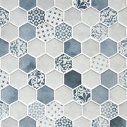 Sunwings Cement Blue Hexagon Mosaic Backsplash Tile, Recycled Glass Cement Look, Matte Finish, 11.7x10.2 in, 8.33 sq ft per Box, HEXC-BLU-10
