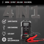 Schumacher Electric 1800A Portable Jump Starter and Air Compressor with USB Charger and LED Flashlight, 12V, SL1686