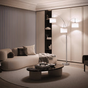 SUNMORY 3 Lights Floor Lamp, 78 in Tall Modern Arc Design with Hanging Linen Drum Shades, Heavy Base, Silver, WM01_F00079014A_SL