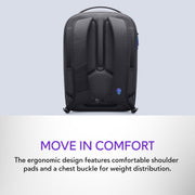 Dell Alienware 18 Backpack, 28L Capacity, Breathable 3D Mesh Sleeves, Impact-Resistant Molded Shell, RFID Safe Pocket, Iridescent Reflective Logo, Black, AW7825P