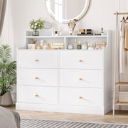 Homfa 6 Drawer Double White Dresser with Hutch, Modern Wood Dresser Storage Cabinet for Bedroom Livi