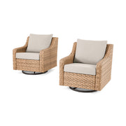 Better Homes & Gardens River Oaks Outdoor Swivel Gliders, Handwoven Natural Basket Weave, Plush Beige Cushions, Weather-Resistant, Set of 2