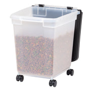IRIS USA Airtight Pet Food Storage Container, 25 lb Capacity, Clear Body with Black Lid and Built-In Casters