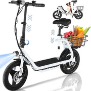 HOTEEL 000253 Electric Scooter with Seat 750W 30 Miles Range 20Mph Top Speed Foldable with Basket White