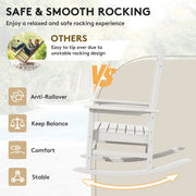 KINGYES Outdoor Rocking Chair Set of 2, Weather-Resistant HDPE Patio Rockers, Ergonomic Lumbar Support, White