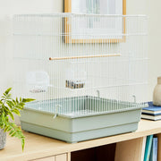 Vibrant Life Small Bird Cage with Natural Wood Perch, Two Plastic Food Bowls, Pull-Out Tray, White Easy to Assemble