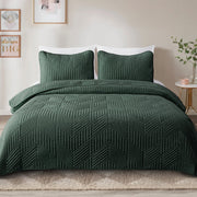 Exclusivo Mezcla California King Quilt Bedding Set Lightweight Green Oversized Soft Geometric Coverlet with 2 Pillow Shams