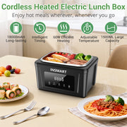 INSMART 6.3-Cup Cordless Electric Lunch Box with 4D Surround Heating, Two-Tier Bag, Utensils Included, Dishwasher Safe, Black