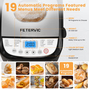 FETERVIC 19-IN-1 Bread Maker, 2LB Capacity, Nonstick Ceramic Pan, Gluten-Free, Dough, Jam, Yogurt Functions, Black, BM8113