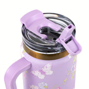 Thyme & Table Luna Insulated Tumbler with Handle and Dual Straw Lid, 32oz, Butterfly Yellow