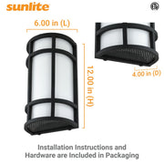 Sunlite 12-Inch LED Outdoor Mission Style Wall Sconce, Half Cylinder, Selectable 3 CCT 3000K-5000K, 15W, 800 Lumens, Black Frame, Non-Dimmable