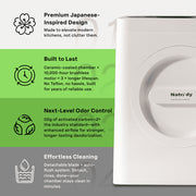 Natridy Electric Kitchen Composter, Odor-Free Indoor Food Waste Bin, 40dB Quiet, Detachable Blade, Self-Cleaning, Japanese Design, 100oz White, CYF01-500CD5