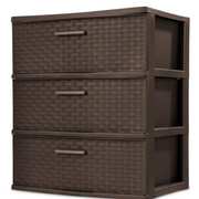 Sterilite Storage Drawer 3 Drawer Plastic Weave Wide Tower with Pull Handles Brown
