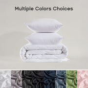 Sonive Washed Comforter Set, Queen, 3 Piece, Soft Breathable Microfiber, Fluffy Polyester Fill, Wrinkled Cotton-Linen Texture, White