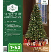 Holiday Time 7.5' Pre-Lit Cedar Green Artificial Christmas Tree with 400 Warm White Twinkle LED Lights