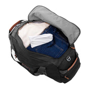 Eddie Bauer Bygone 45L Duffel Bag, Rugged Polyester/Nylon, Ballistic Polyester Bottom, U-Shaped Main Compartment, Adjustable Padded Shoulder Strap, Black, 23 x 9 x 14.5 in